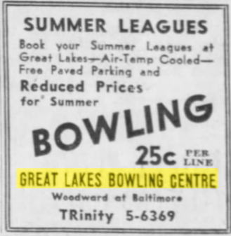 Great Lakes Bowling Centre - June 1955 Ad (newer photo)